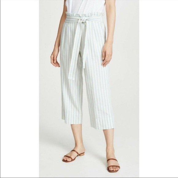 Madewell Pants - Madewell Huston blue and ivory tie waist wide leg cropped pants size X small